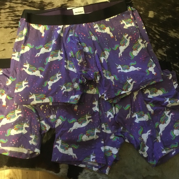 Mens new MeUndies purple micromodal flying unicorn and stars boxer briefs M NWOT - Picture 2 of 7